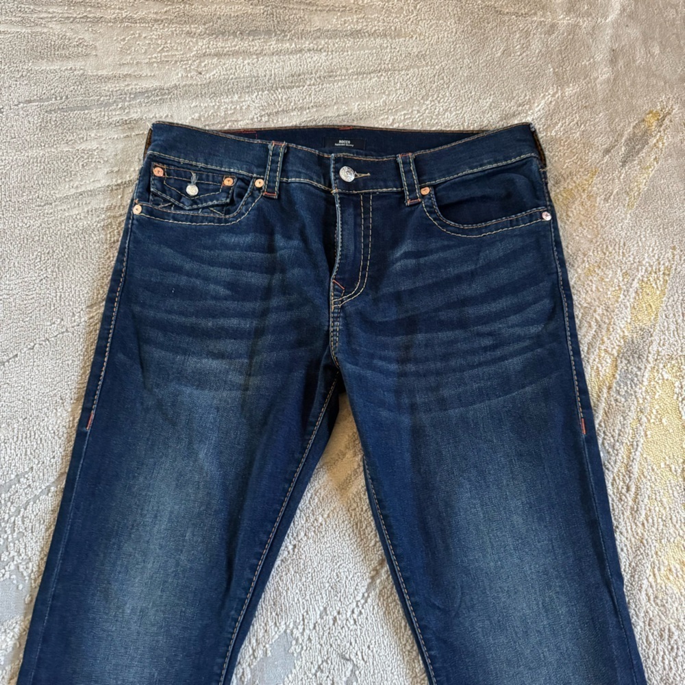 True Religion jeans Rocco relaxed skinny jeans dark wash flap pockets 36 - Picture 3 of 11